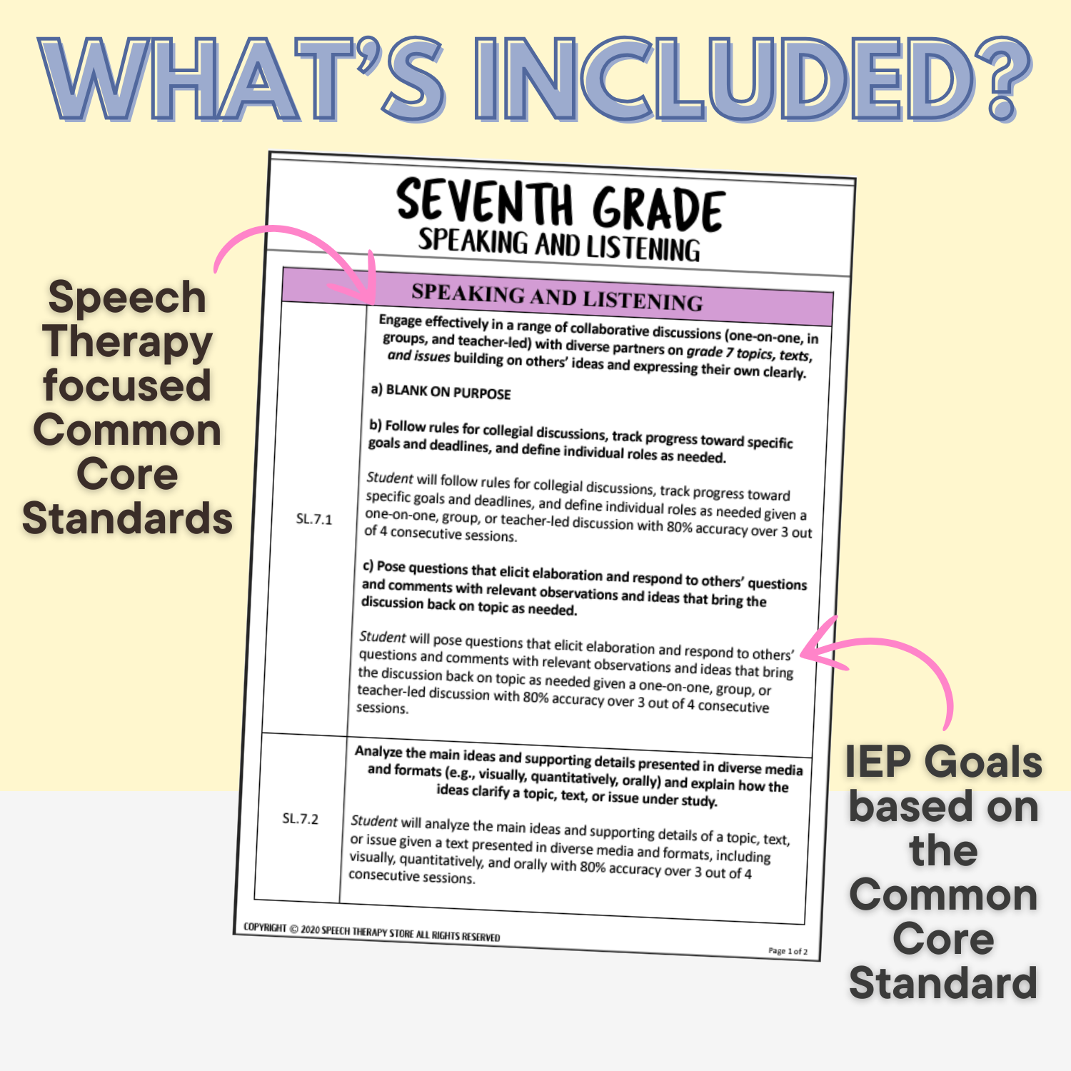 speech therapy focused iep goals common core standards