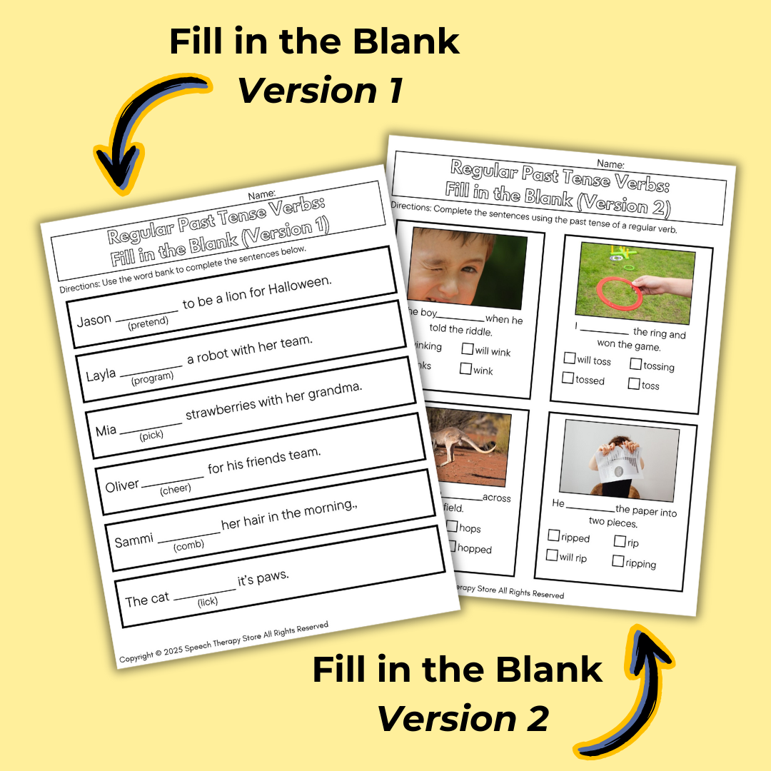 fill in the blank past tense verbs speech therapy