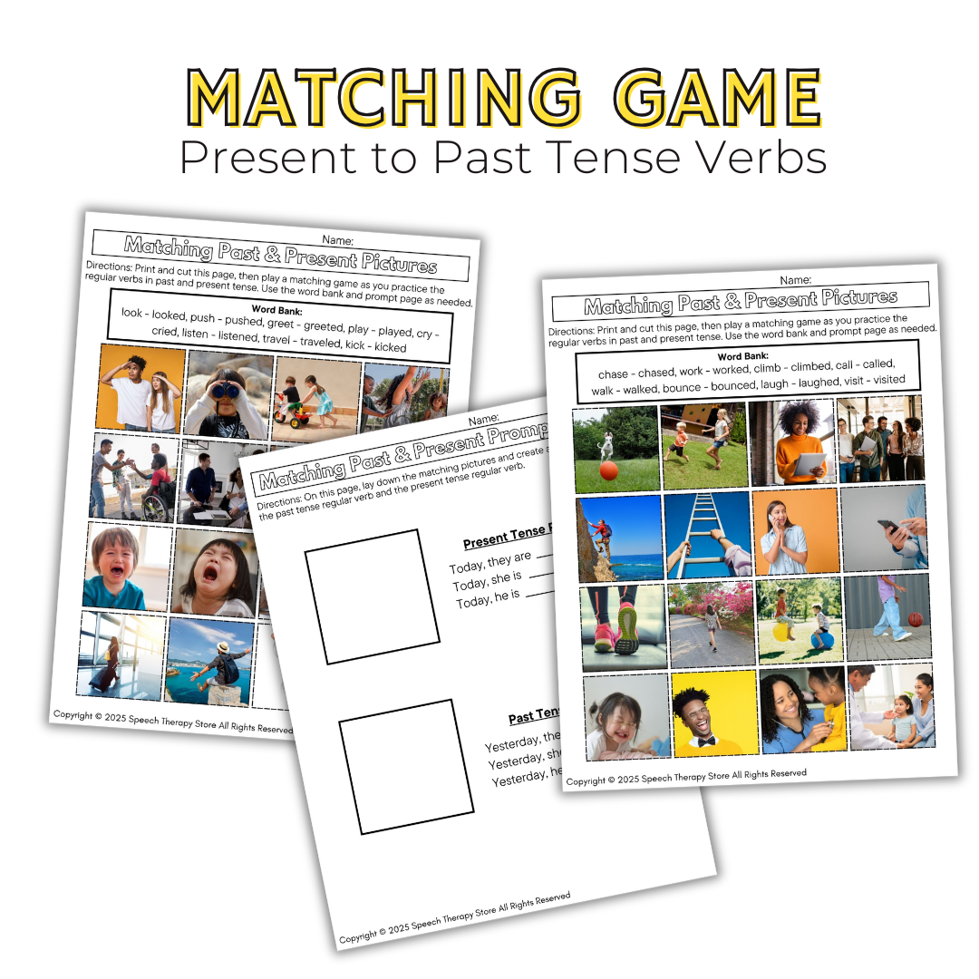 matching game present to past tense regular verbs speech