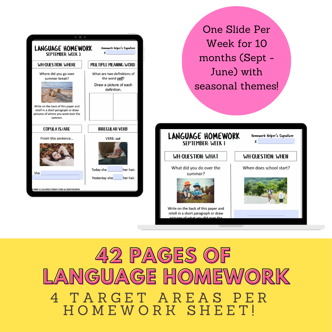 speech therapy language homework