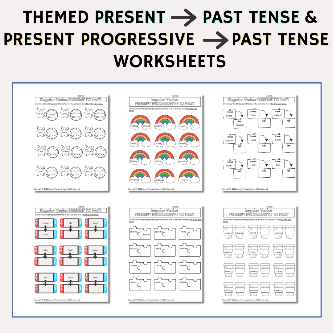 themed worksheets past present tense verbs