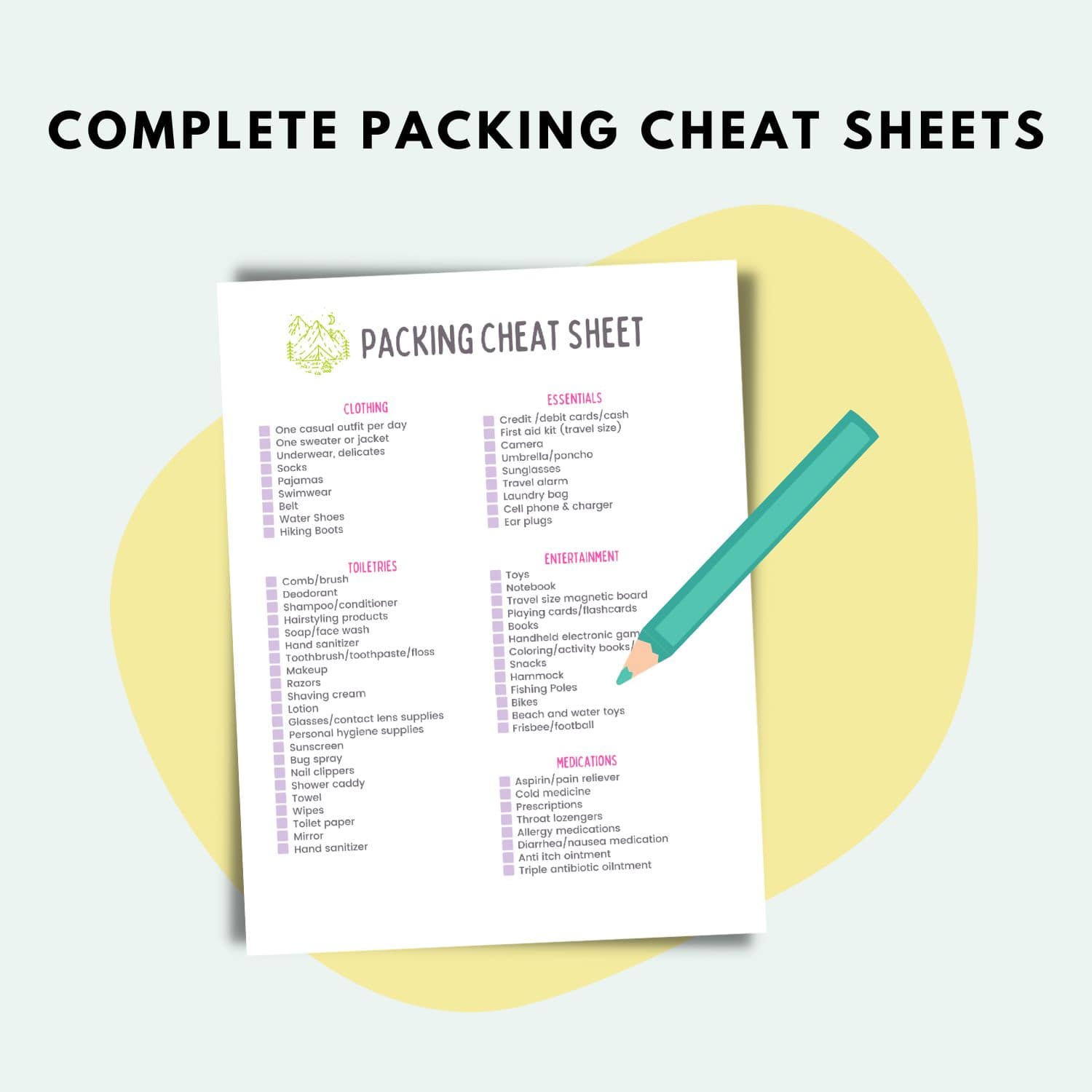 camping packing cheat sheets