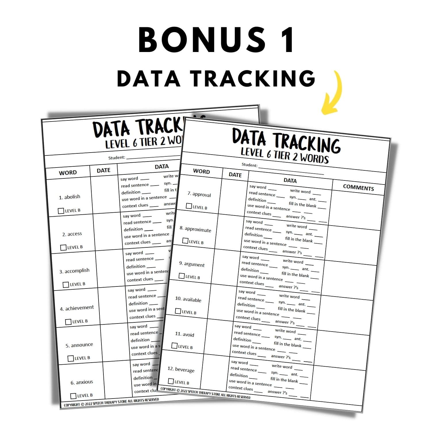 tier 2 words data tracking 5th grade