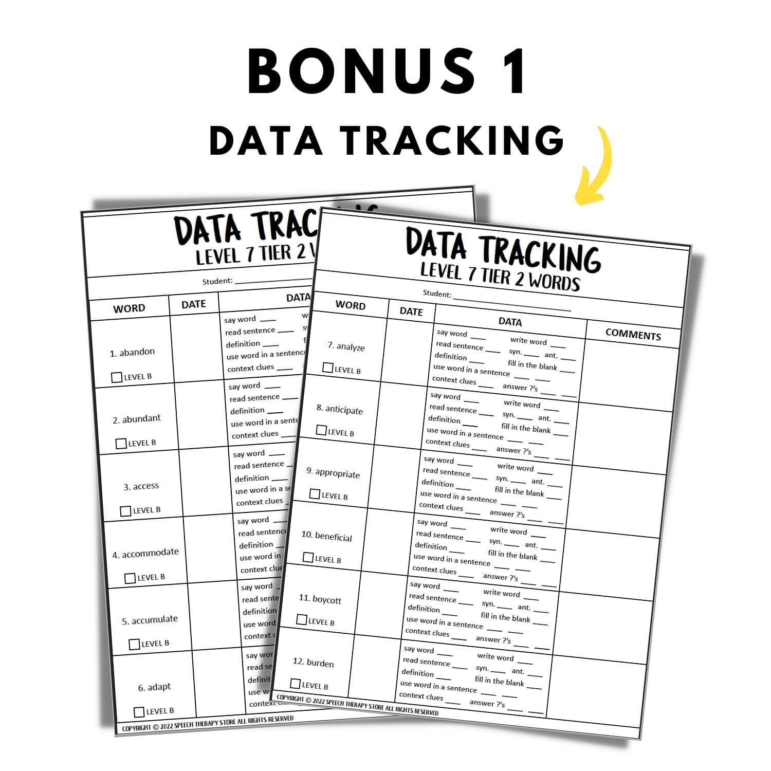 tier 2 words data tracking 6th grade