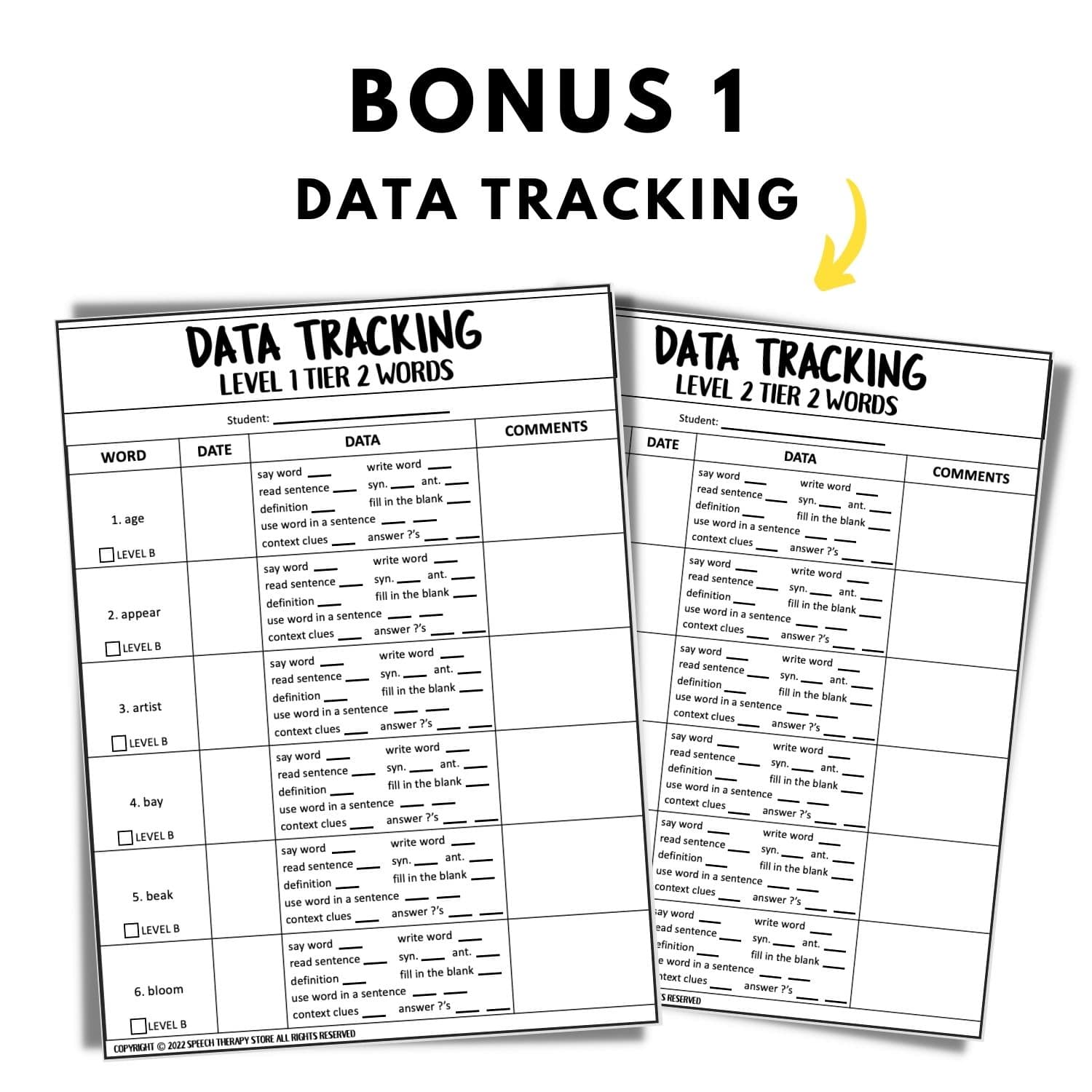 tier 2 words data tracking kindergarten