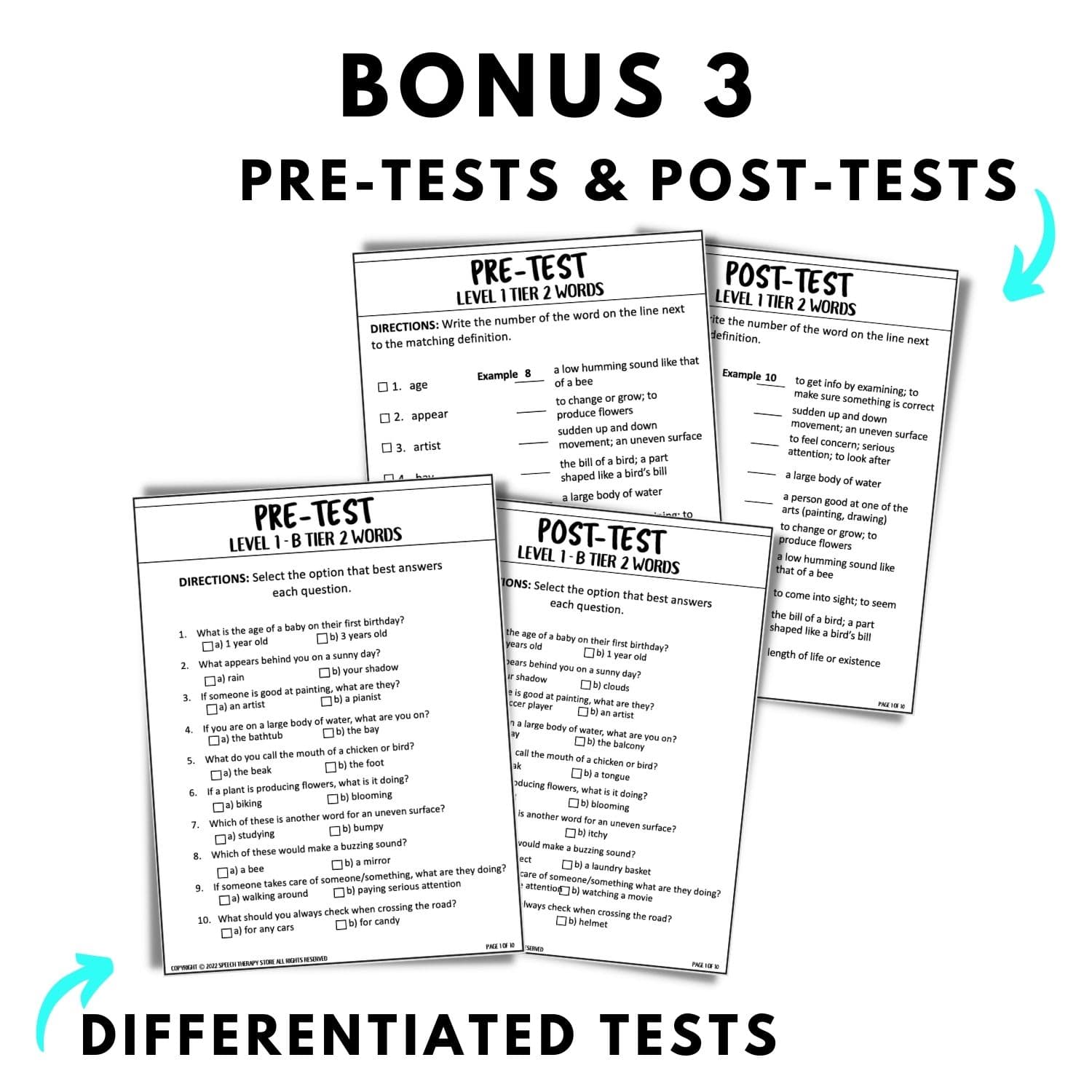 tier 2 words tests kindergarten