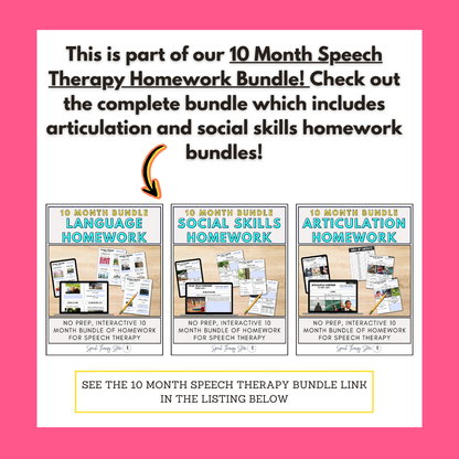 10 Month Speech Therapy Homework Bundle