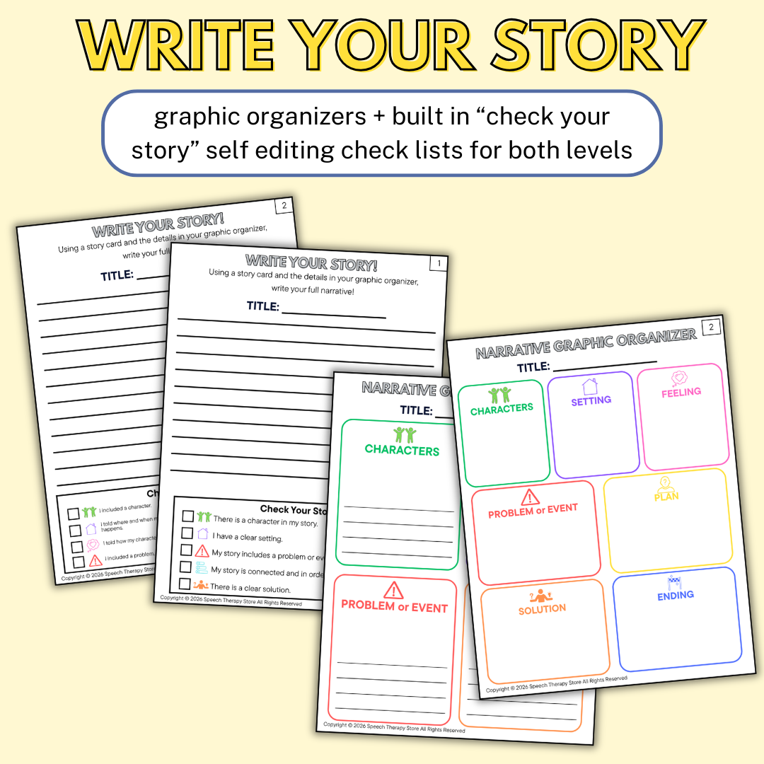 Write Your Story graphic organizers with built-in Check Your Story self-editing checklists for both levels