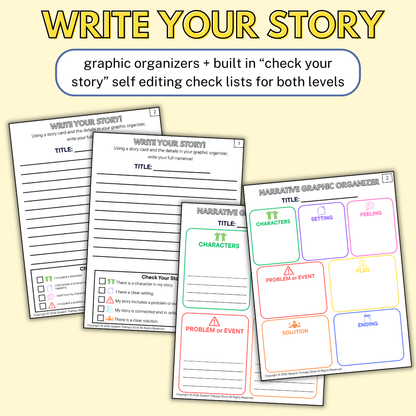 Write Your Story graphic organizers with built-in Check Your Story self-editing checklists for both levels