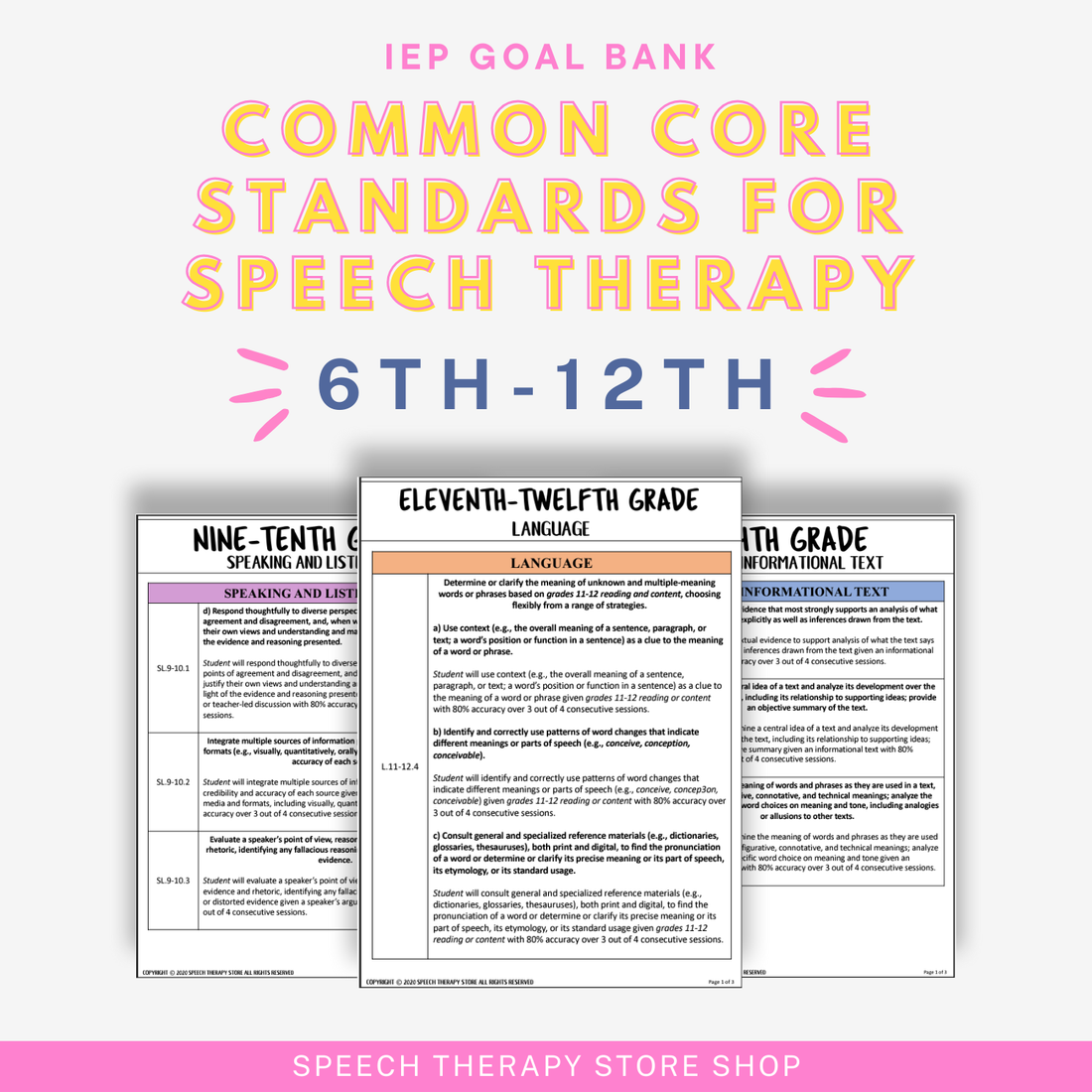 common core standards for speech therapy