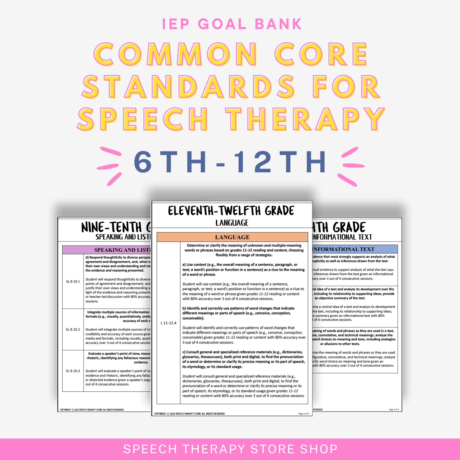 common core standards for speech therapy