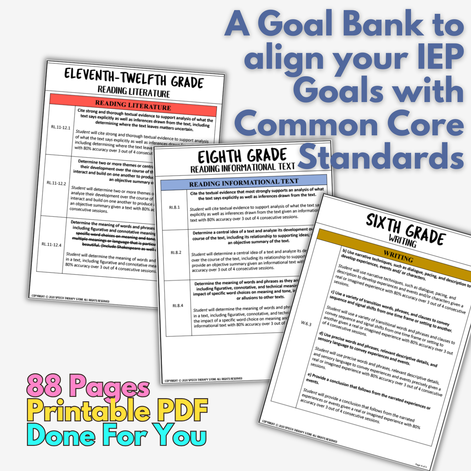 iep common core standards goal bank