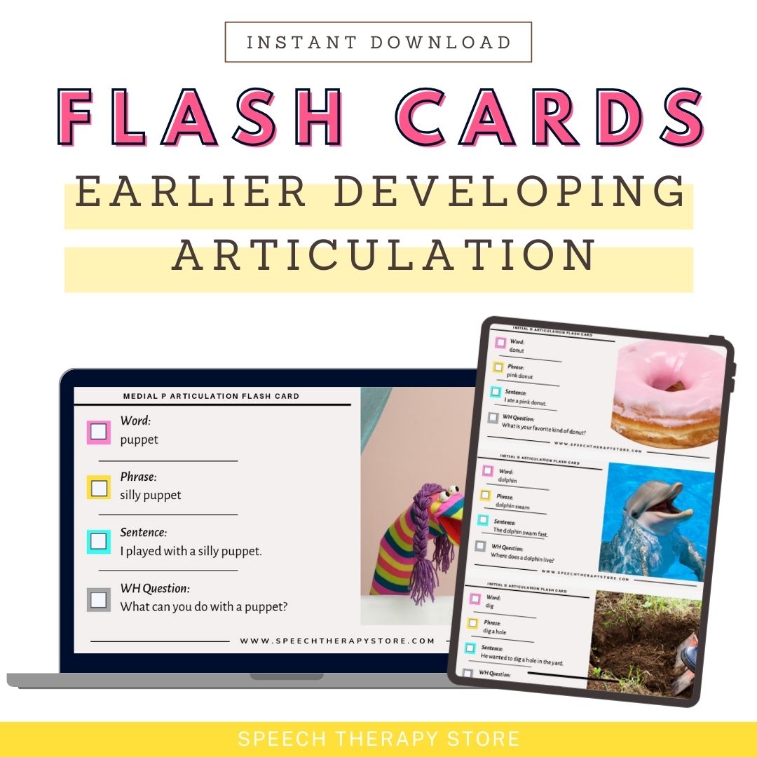Earlier developing articulation flashcards for speech therapy. Instant digital download with practice at multiple levels using real-life images.