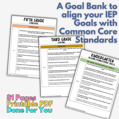 IEp goal bank with common core standards