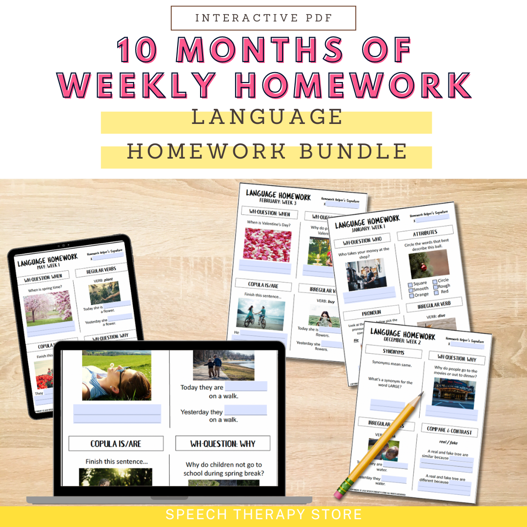 10 months language homework bundle speech therapy