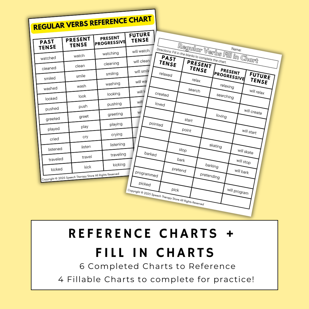 Introduction To Verb Chart.pdf Regular Past Tense Verbs Bundle Speech Therapy – Speech Therapy Store