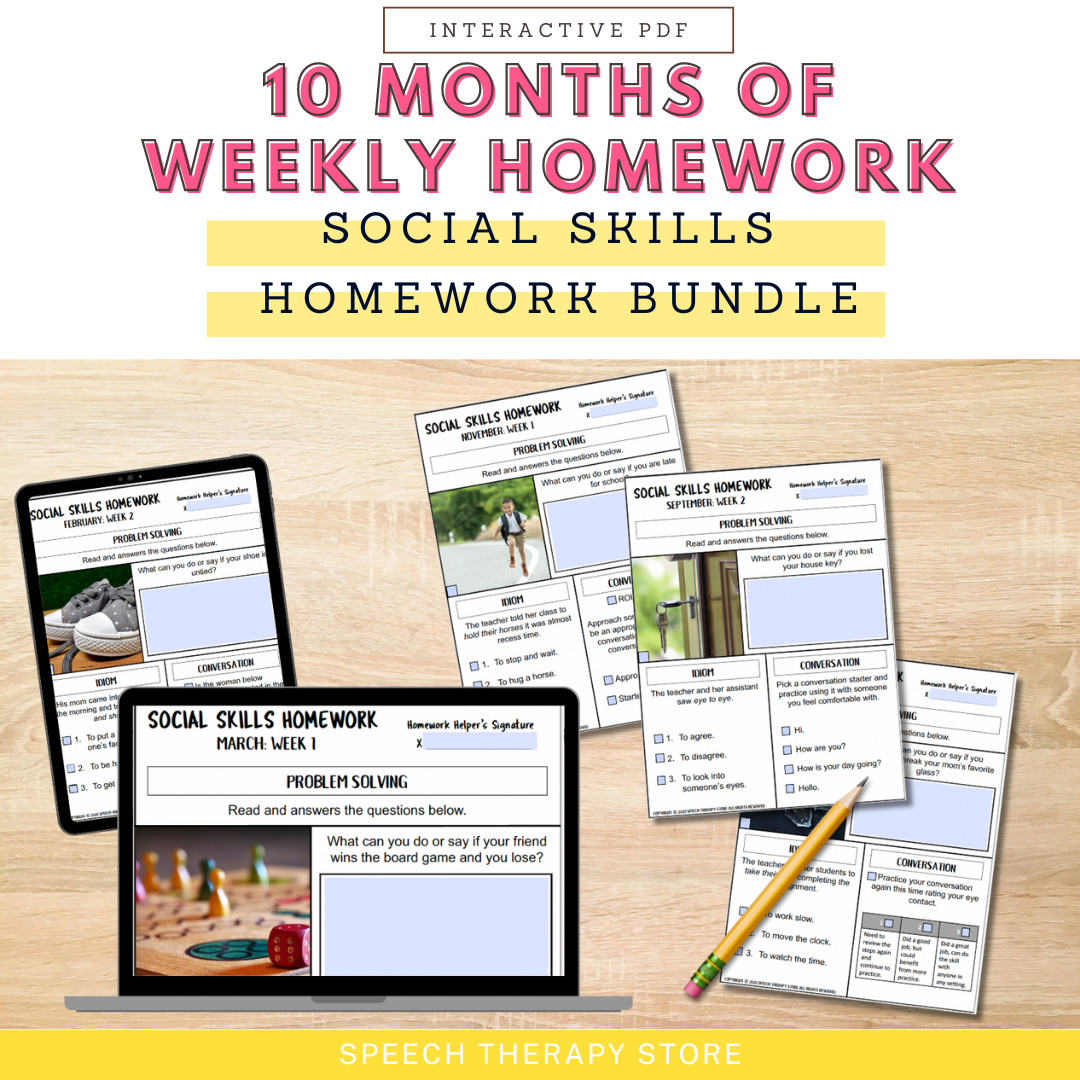 Social Study Homework 10 Month Social Skills Homework Bundle – Speech Therapy Store