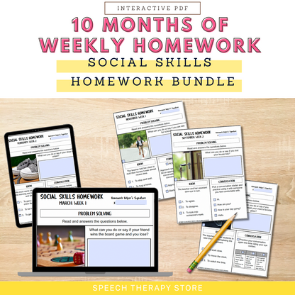 social skills homework bundle speech therapy