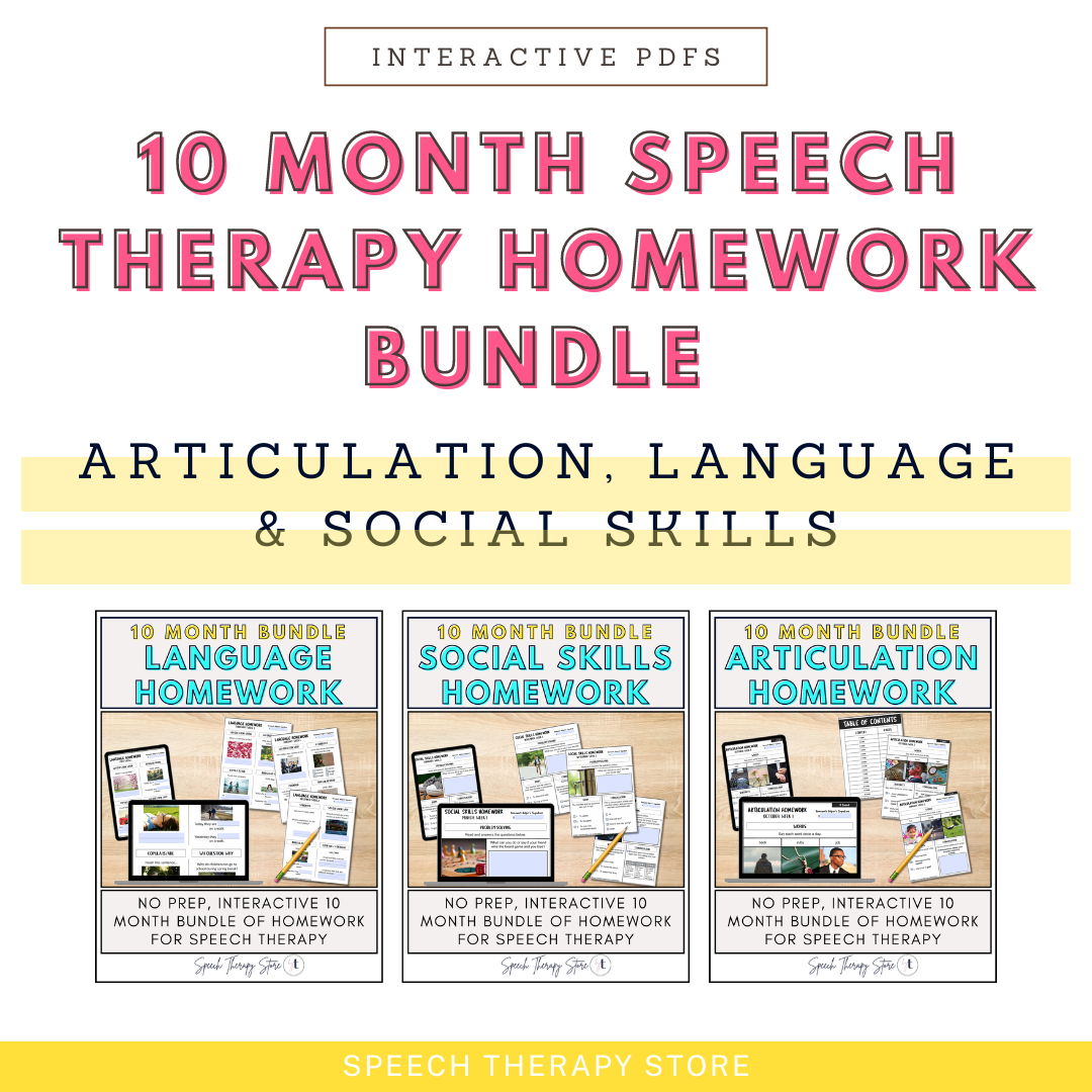 10 Month Speech Therapy Homework Bundle: Articulation, Language, and S ...