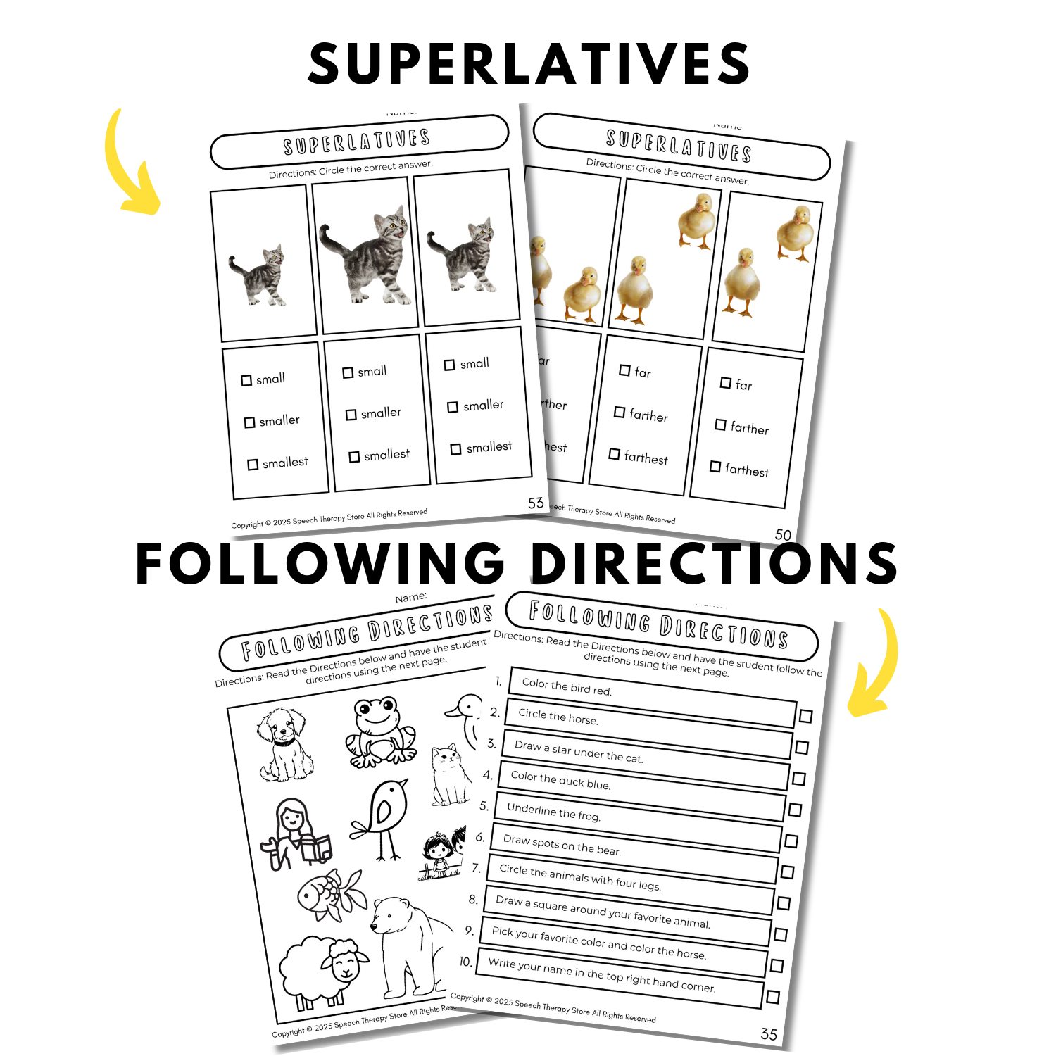 speech therapy brown bear superlatives and following directions