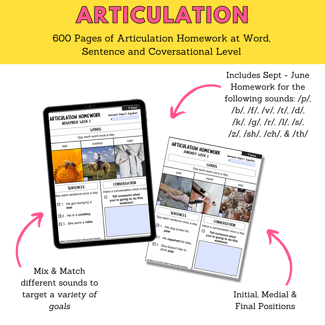 speech therapy articulation homework