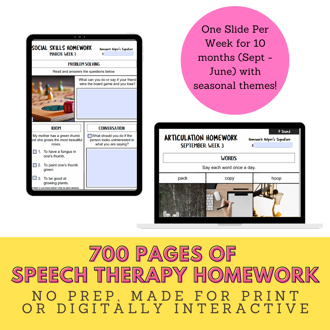 speech therapy interactive or print homework