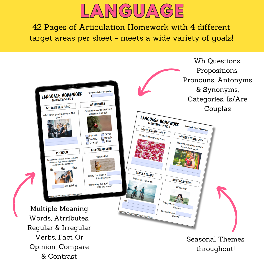 speech therapy language homework