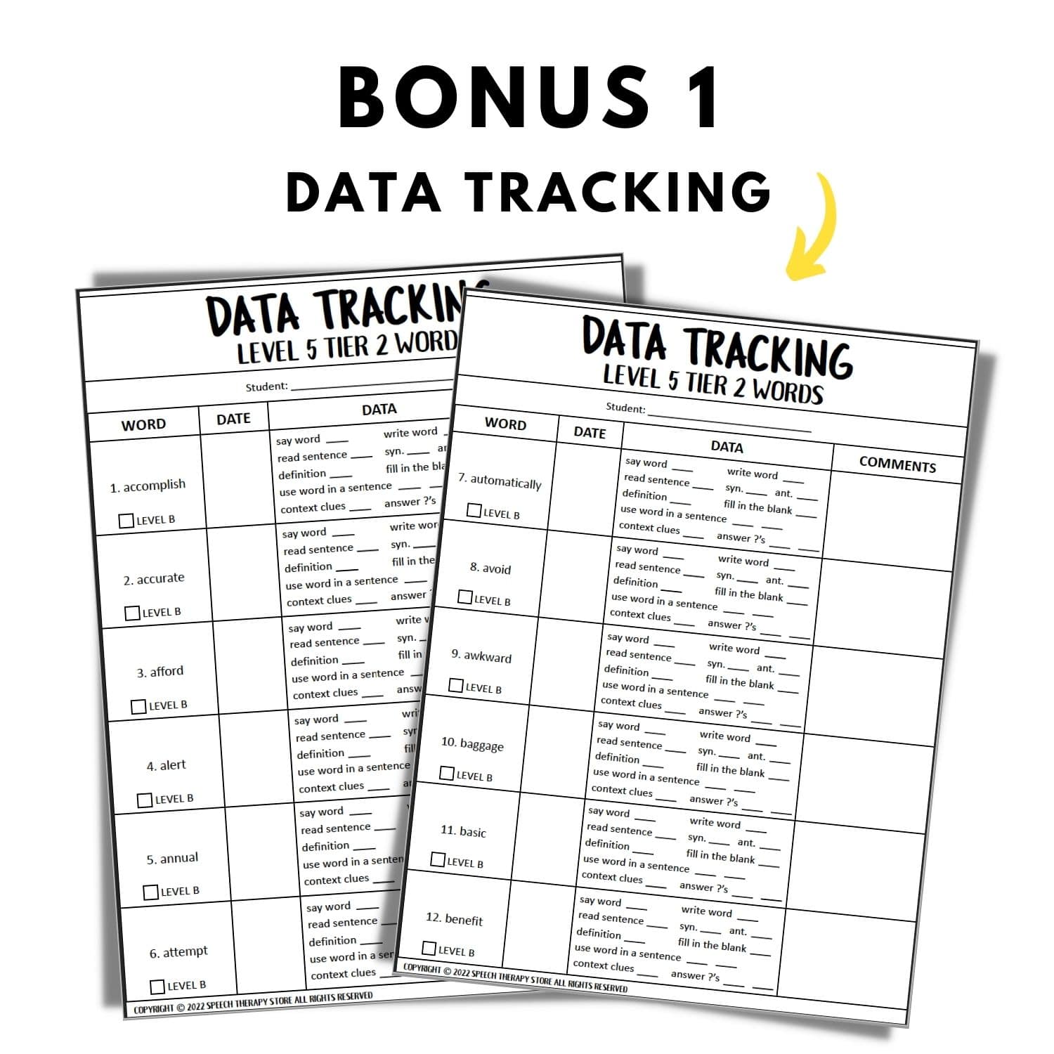 tier 2 words data tracking 4th grade